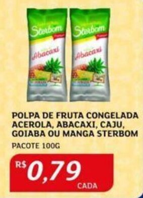 Assaí Atacadista POLPA DE FRUTA CONGELADA ACEROLA, ABACAXI, CAJU, GOIABA OU MANGA STERBOM PACOTE 100G oferta