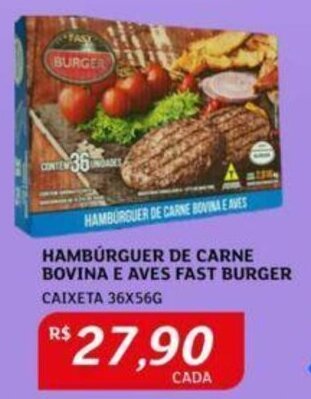 Assaí Atacadista HAMBÚRGUER DE CARNE BOVINA E AVES FAST BURGER CAIXETA 36X56G oferta