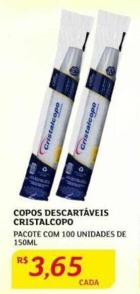 Assaí Atacadista COPOS DESCARTÁVEIS CRISTALCOPO PACOTE COM 100 UNIDADES DE 150ML oferta