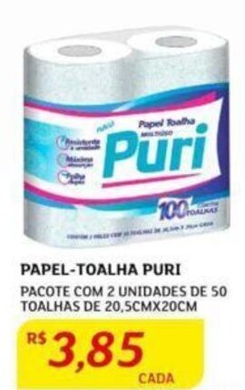Assaí Atacadista PAPEL-TOALHA PURI PACOTE COM 2 UNIDADES DE 50 TOALHAS DE 20,5CMX20CM oferta