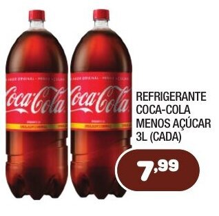 Costazul Supermercados Refrigerante Coca Cola Menos Acucar 3L oferta