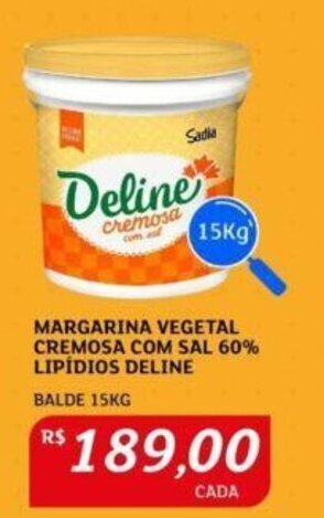 Assaí Atacadista MARGARINA VEGETAL CREMOSA COM SAL 60% LIPÍDIOS DELINE BALDE 15KG oferta