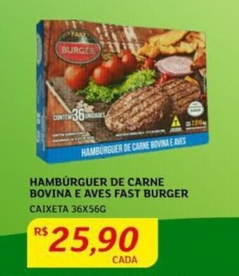 Assaí Atacadista HAMBURGUER DE CARNE BOVINA E AVES FAST BURGER CAIXETA 36X56G oferta