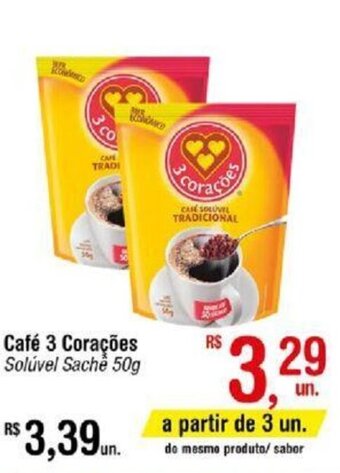 Café 3 Corações Solúvel Sachê 50g
