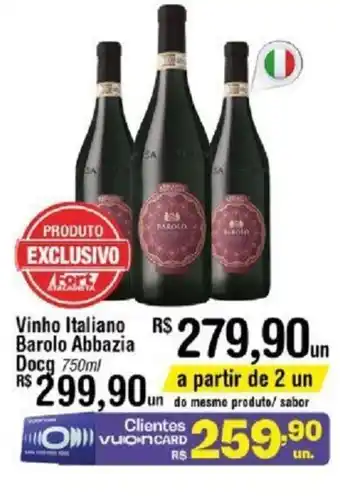 Fort Atacadista Vinho Italiano Barolo Abbazia Docg 750ml oferta