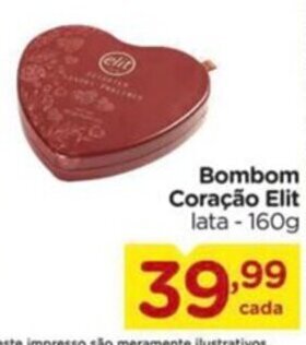 Carrefour Bombom Coração Elit lata - 160g oferta