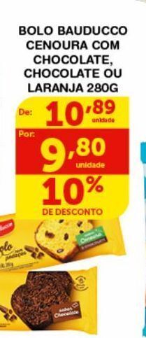 Roldão Bolo bauducco cenoura com chocolate, chocolate ou laranja 280g oferta