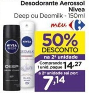 Carrefour Desodorante Aerossol Nivea Deep ou Deomilk 150ml oferta