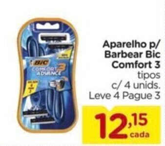 Carrefour Aparelho p/ Barbear Bic Comfort 3 tipos c/4 unids. Leve 4 Pague 3 oferta
