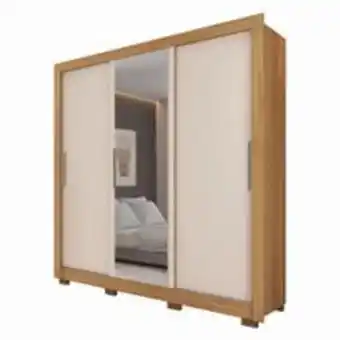 Lojas Becker Roupeiro caemmun santiago 3 portas de correr 2 gavetas com espelho - buriti/off white oferta