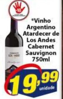 Vencedor Atacadista Vinho Argentino Atardecer De Los Andes Cabernet Sauvignon 750ml oferta