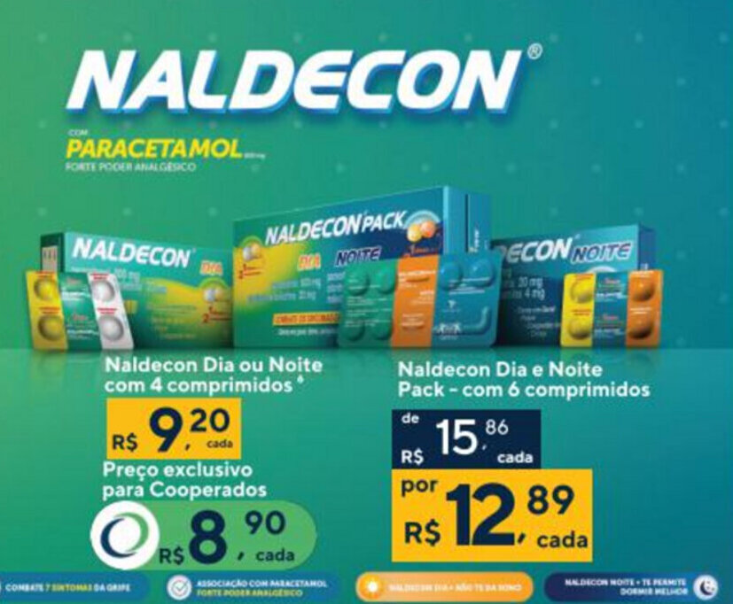Naldecon Dia ou Noite com 4 comprimidor oferta na Drogarias Coop Naldecon Dia ou Noite com 4 comprimidor oferta na Drogarias Coop
