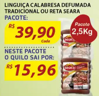 Assaí Atacadista Linguica Calabresa Defumada Tradicional ou Reta Seara 2.5kg oferta
