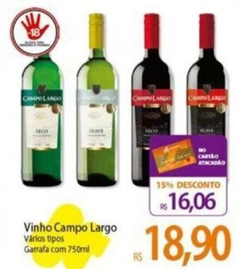 Atacadão Vinho Campo Largo Vários tipos Garrafa com 750ml oferta