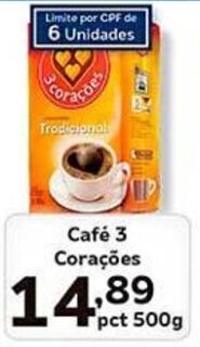 Supermercados Tauste Café 3 Corações pct 500g oferta