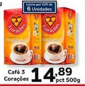 Supermercados Tauste Café 3 Corações pct 500g oferta