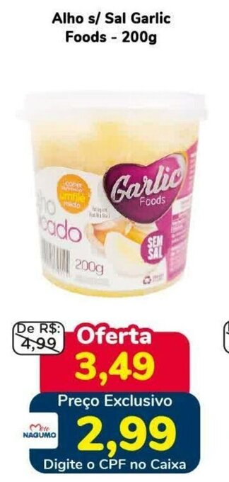Nagumo Alho s/ Sal Garlic Foods - 200g oferta