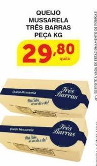 Roldão Queijo mussarela três barras kg oferta