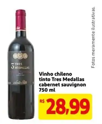 Mercado Extra Vinho Chileno tinto Tres Medalhas cabernet sauvignon 750ml oferta