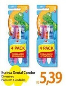 Escova Dental Condor Dinossauro Pack com 4 unidades
