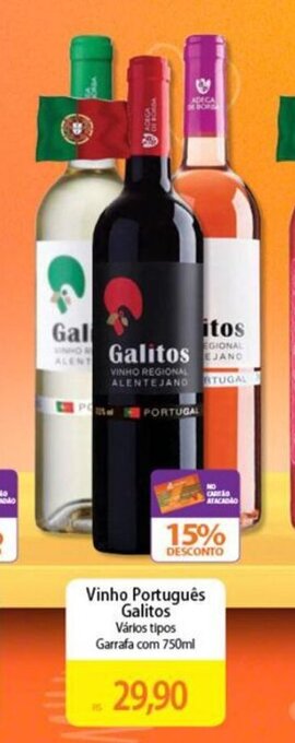 Atacadão Vinho Português Galitos Vários tipos Garrafa com 750ml oferta