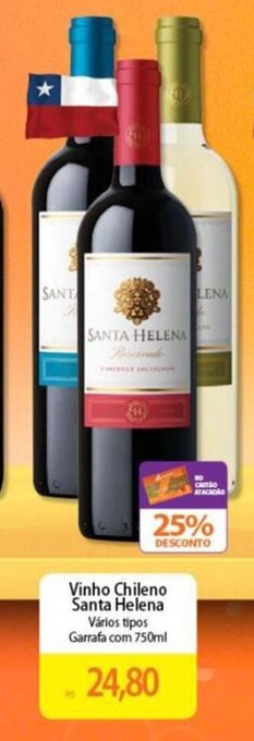 Atacadão Vinho Chileno Santa Helena Vários tipos Garrafa com 750ml oferta