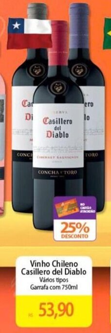 Atacadão Vinho Chileno Casillero del Diablo Vários tipos Garrafa com 750ml oferta
