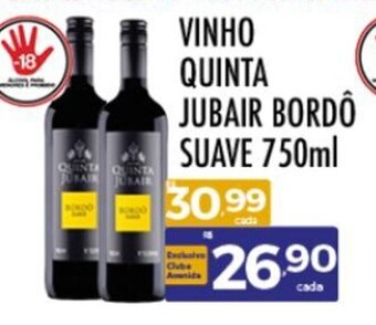 Supermercados Avenida VINHO QUINTA JUBAIR BORDÔ SUAVE 750ml oferta
