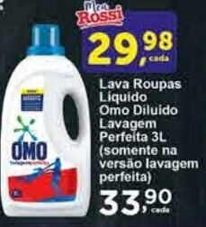 Rossi Supermercado Lava Roupas Liquido Omo Diluido Lavagem Perfeita 3L (somente na versão lavagem perfeita) oferta