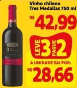 Extra Supermercado Vinho chileno Tres Medallas 750 ml oferta