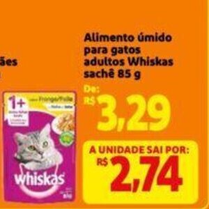 Extra Supermercado Alimento úmido para gatos adultos Whiskas sachê 85 g oferta