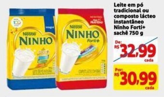 Extra Supermercado Leite em pó tradicional ou composto lácteo instantâneo Ninho Forti+ sachê 750 g oferta