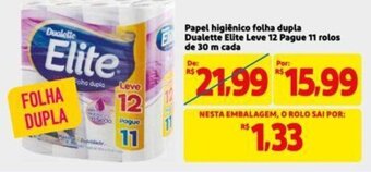 Extra Supermercado Papel higiênico folha dupla Dualette Elite Leve 12 Pague 11 rolos de 30 m cada oferta