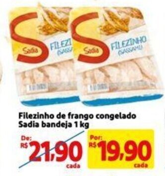 Extra Supermercado Filezinho de frango congelado Sadia bandeja 1 kg oferta