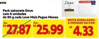 Extra Supermercado Pack sabonete Dove com 6 unidades de 90 g cada Leve Mais Pague Menos oferta