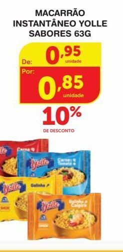 Roldão Macarrão instantâneo yolle sabores 63g oferta