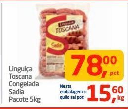 Tenda Atacado Linguiça toscana congelada sadia pacote 5kg oferta