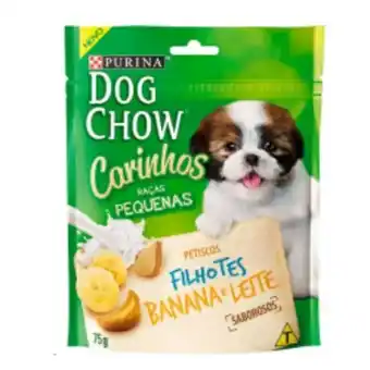 Enxuto Petisco para cães dog chow leite e banana 75g oferta