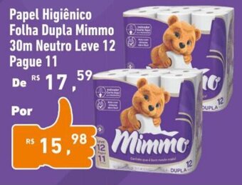 Extrabom Supermercados Papel Higiênico Folha Dupla Mimmo 30m Neutro Leve 12 Pague 11 oferta