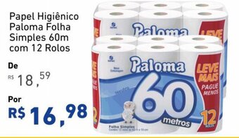 Papel Higiênico Paloma Folha Simples 60m com 12 Rolos