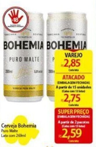 Atacadão Cerveja Bohemia Puro Malte Lata com 269ml oferta