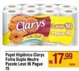 Max Atacadista Papel Higiênico Clarys Folha Dupla Neutra Pacote Leve 16 Pague oferta