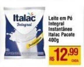 Max Atacadista Leite em Pó Integral Instantâneo Italac Pacote 400g oferta