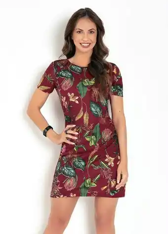 Quatro Estações Moda pop - vestido soltinho floral bordô oferta
