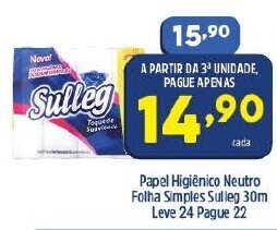 Arena Atacado Papel Higiénico Neutro Folha Simples Sulleg 30m Leve 24 Pague 22 oferta