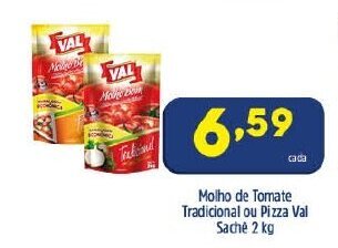 Arena Atacado Molho de Tomate Tradicional ou Pizza Val Sache 2kg oferta