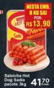 Rossi Supermercado Salsicha Hot Dog Sadia pacote 3kg oferta