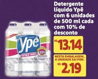 Extra Supermercado Detergente líquido Ypê com 6 unidades de 500 ml cada com 10% de desconto oferta