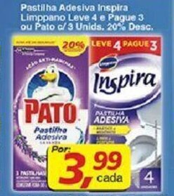 Pastilha Adesiva Inspira Limppano Leve 4 e pague 3 ou Pato c/3 unids. 20% Desc.