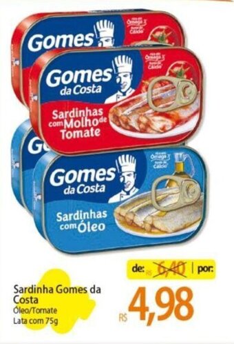 Atacadão Sardinha Gomes da Costa Óleo/Tomate Lata com 75g oferta